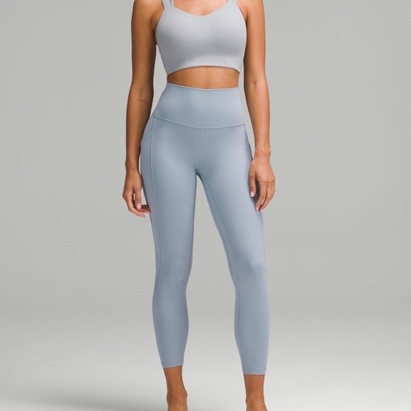 lululemon athletica Pants - lululemon light blue high-rise leggings with center back logo